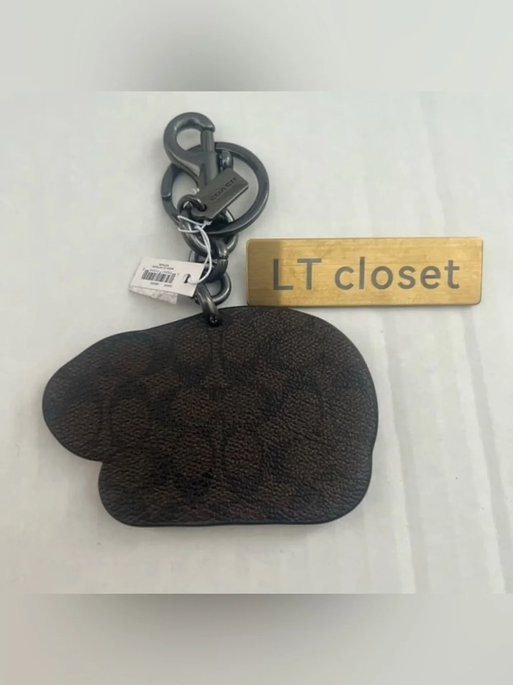 Last one! NWT COACH CE679 KEY FOB SIGNATURE CANVAS POLAR BEAR MOTIF KEY RING